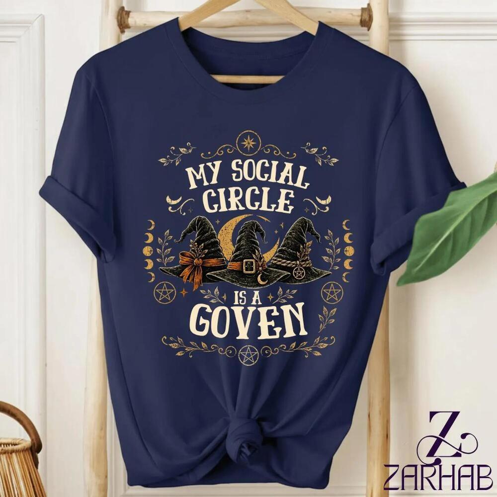 Funny Witch Shirt, My Social Circle Is A Coven Funny Witch Halloween T-Shirt